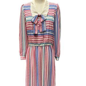 Vintage Carriage Court Striped Maxi Dress with Bow – Size 12